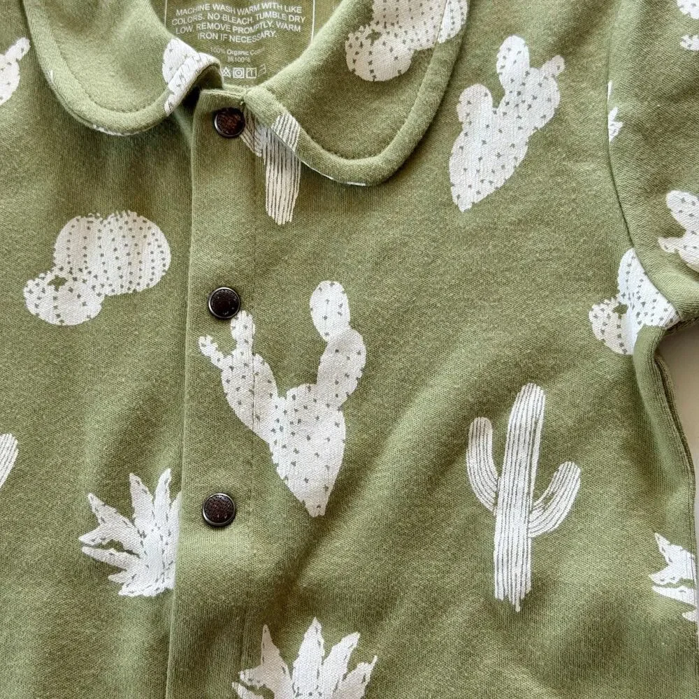 L'ovedbaby Sage Cactus | Toddler Boys Organic Cotton Button Up Shirt Shorts Set